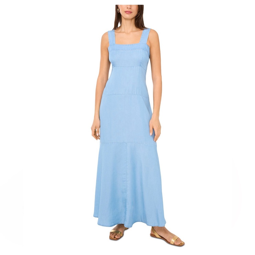 Smocked tiered Chambray Maxi Dress